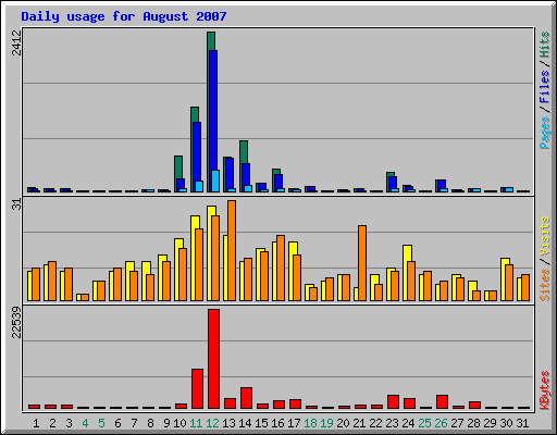 Daily usage for August 2007