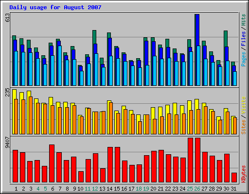 Daily usage for August 2007