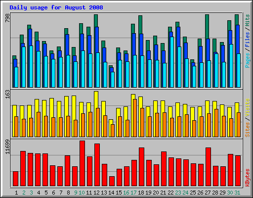 Daily usage for August 2008