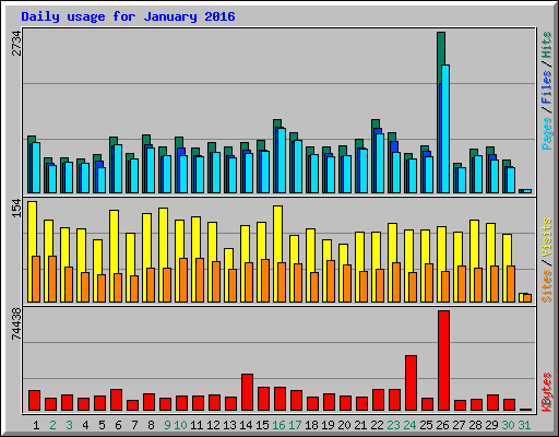 Daily usage for January 2016