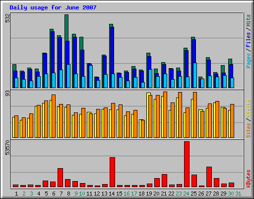 Daily usage for June 2007