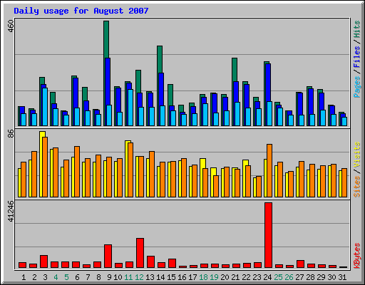 Daily usage for August 2007
