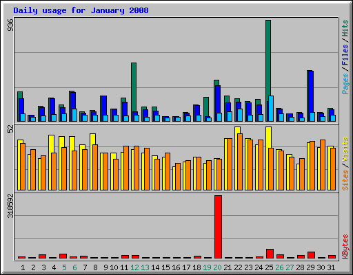 Daily usage for January 2008