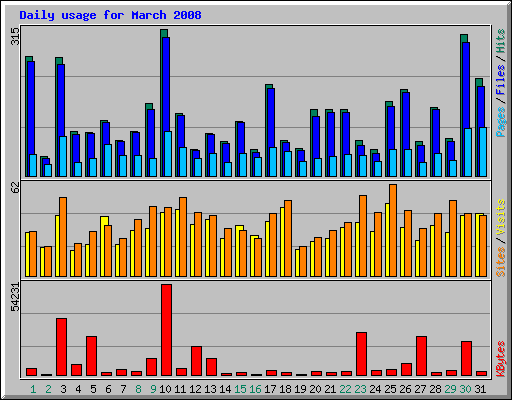 Daily usage for March 2008