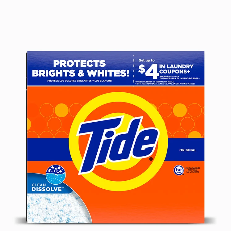 Tide original powder in a bright orange box with the familiar bullseye logo.