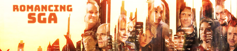 Caption says Romancing SGA against an orange background with Atlantis interspersed with pictures of the full cast.